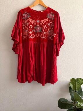 Umgee Dress Womens Small Velvet Embroidered Bodice Flutter Sleeves Boho